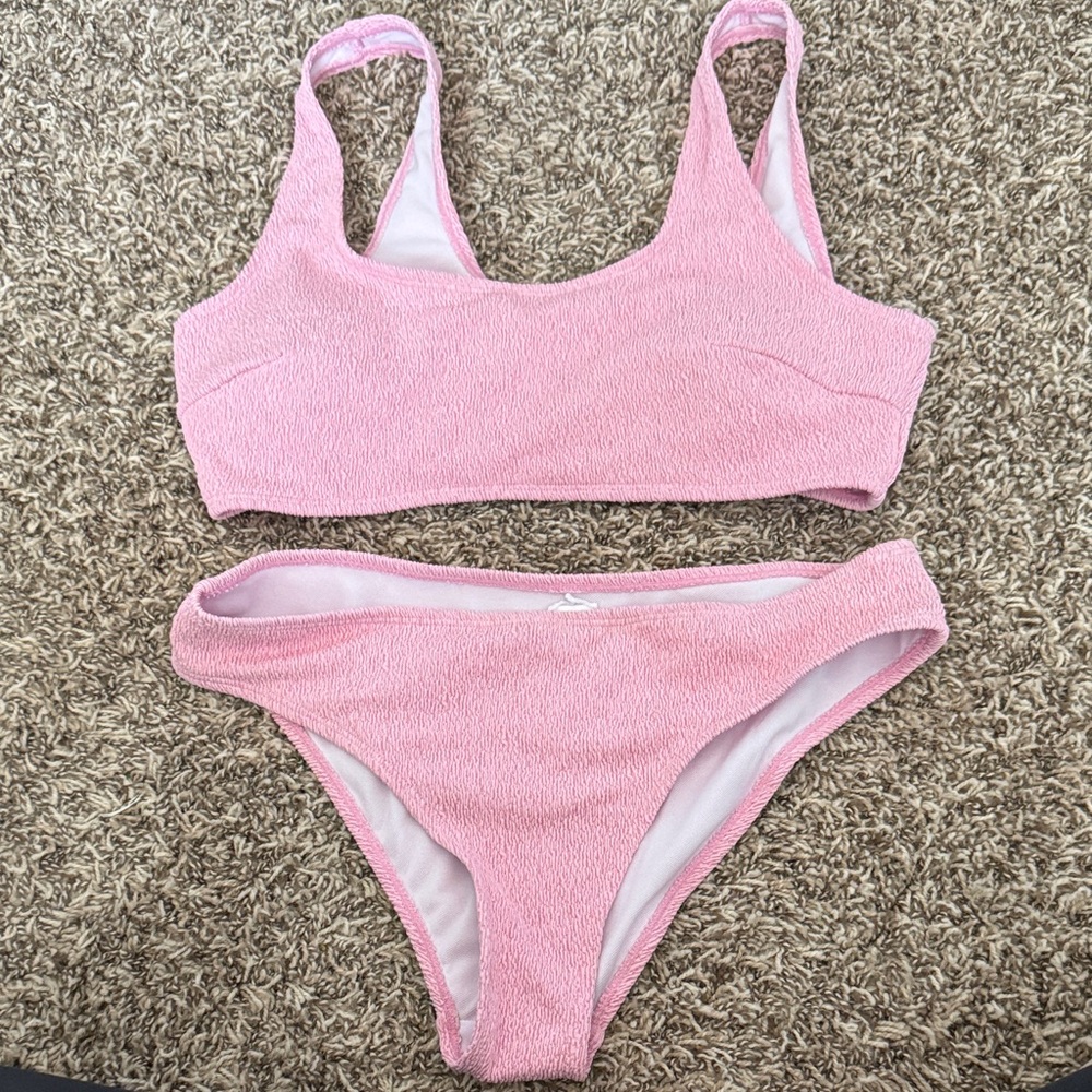 Pink Textured Bikini Set